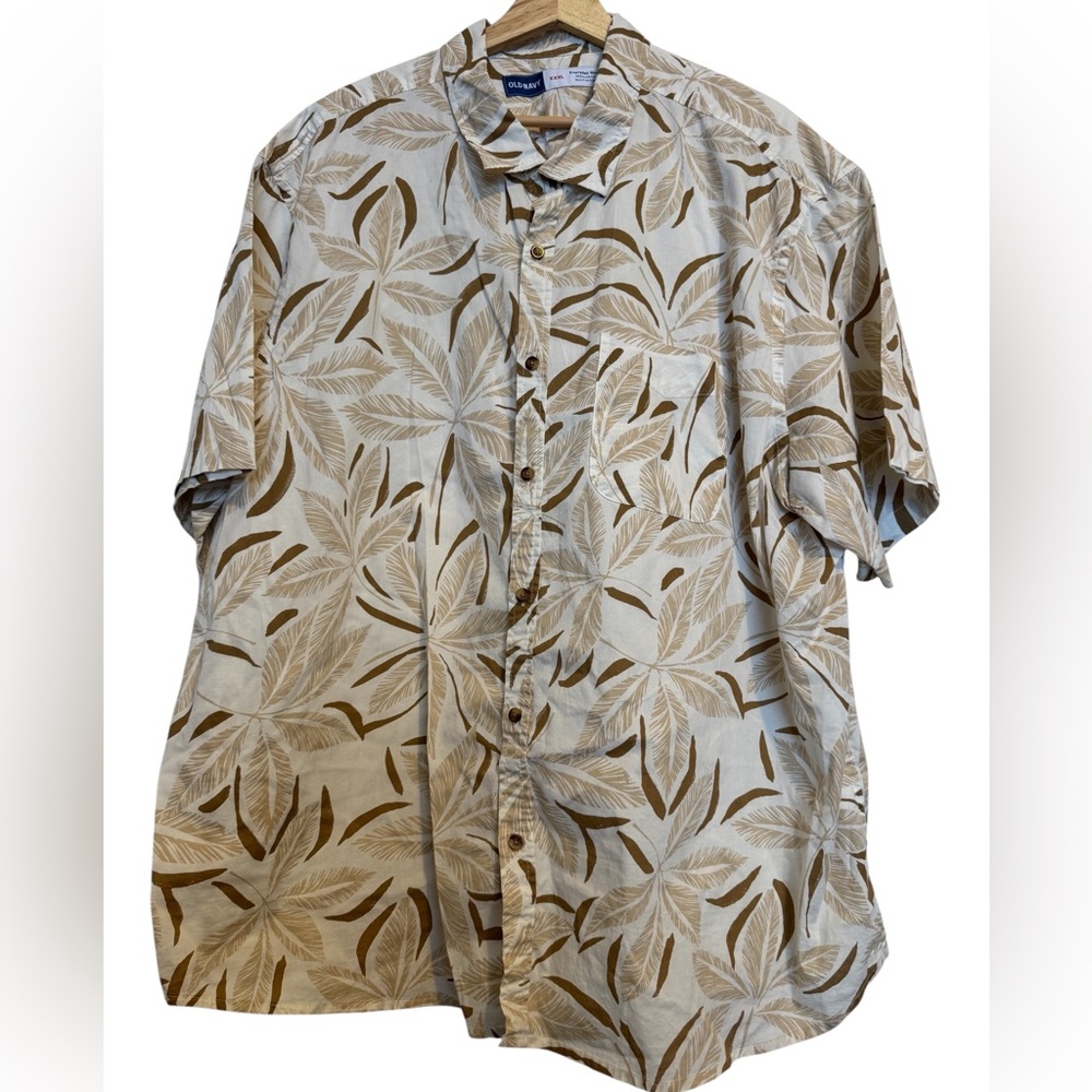 Old Navy Men's Leaf Print Casual Shirt - Brown and Cream